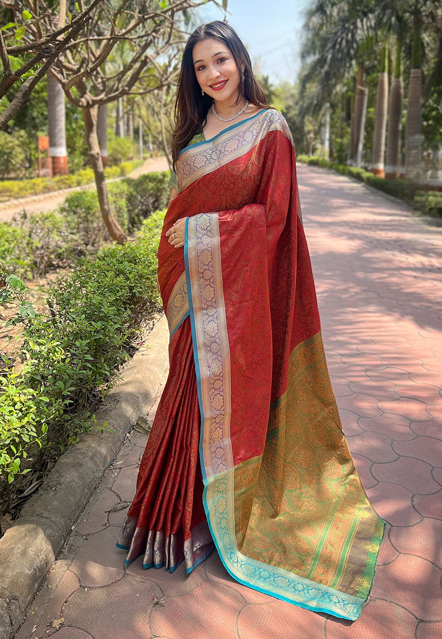 Red Kashmiri Soft Silk