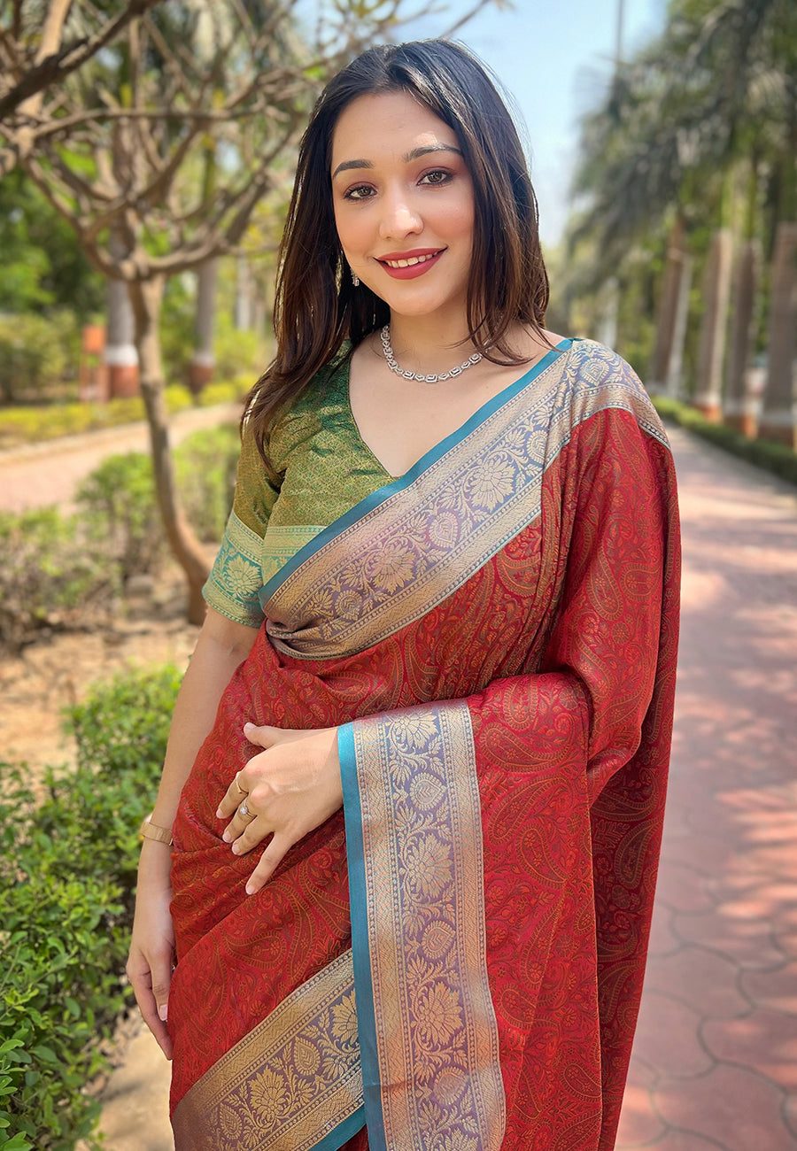 Red Kashmiri Soft Silk