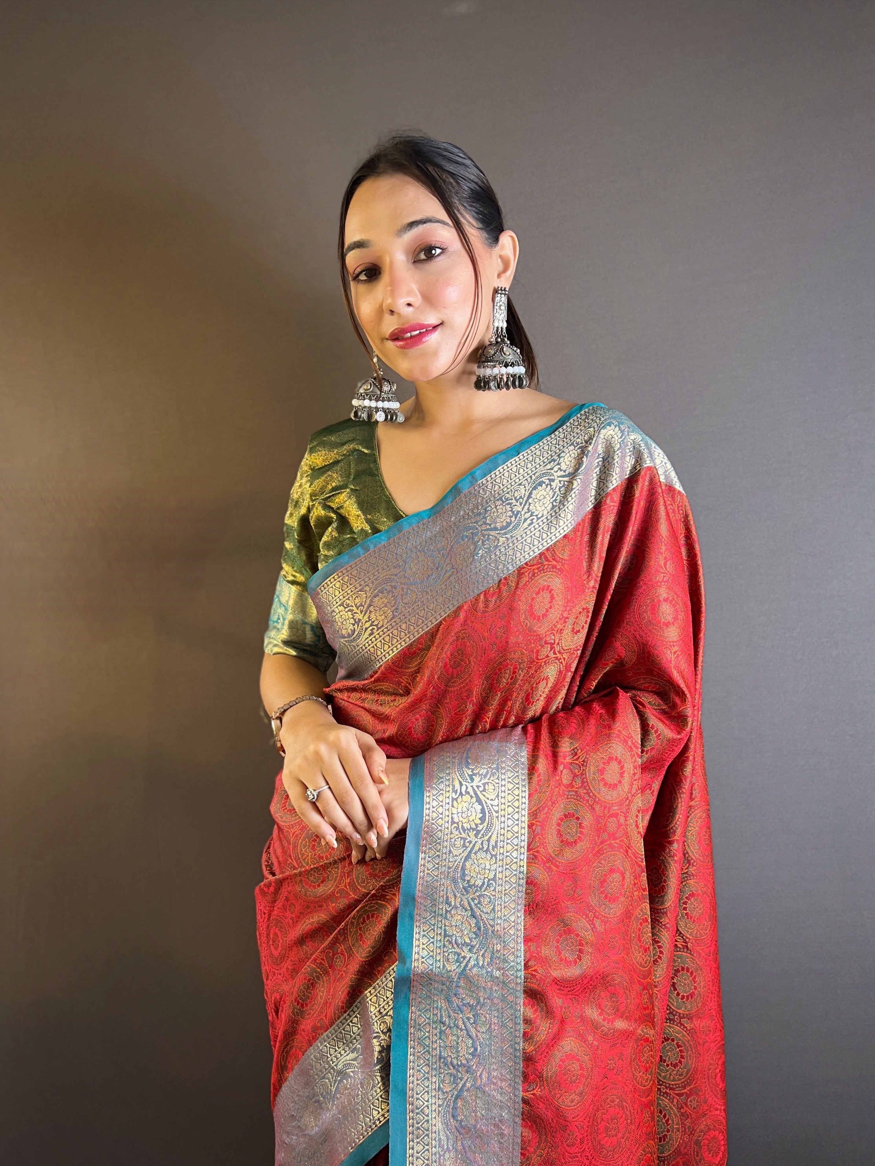 Red Kashmiri Banarasi Saree