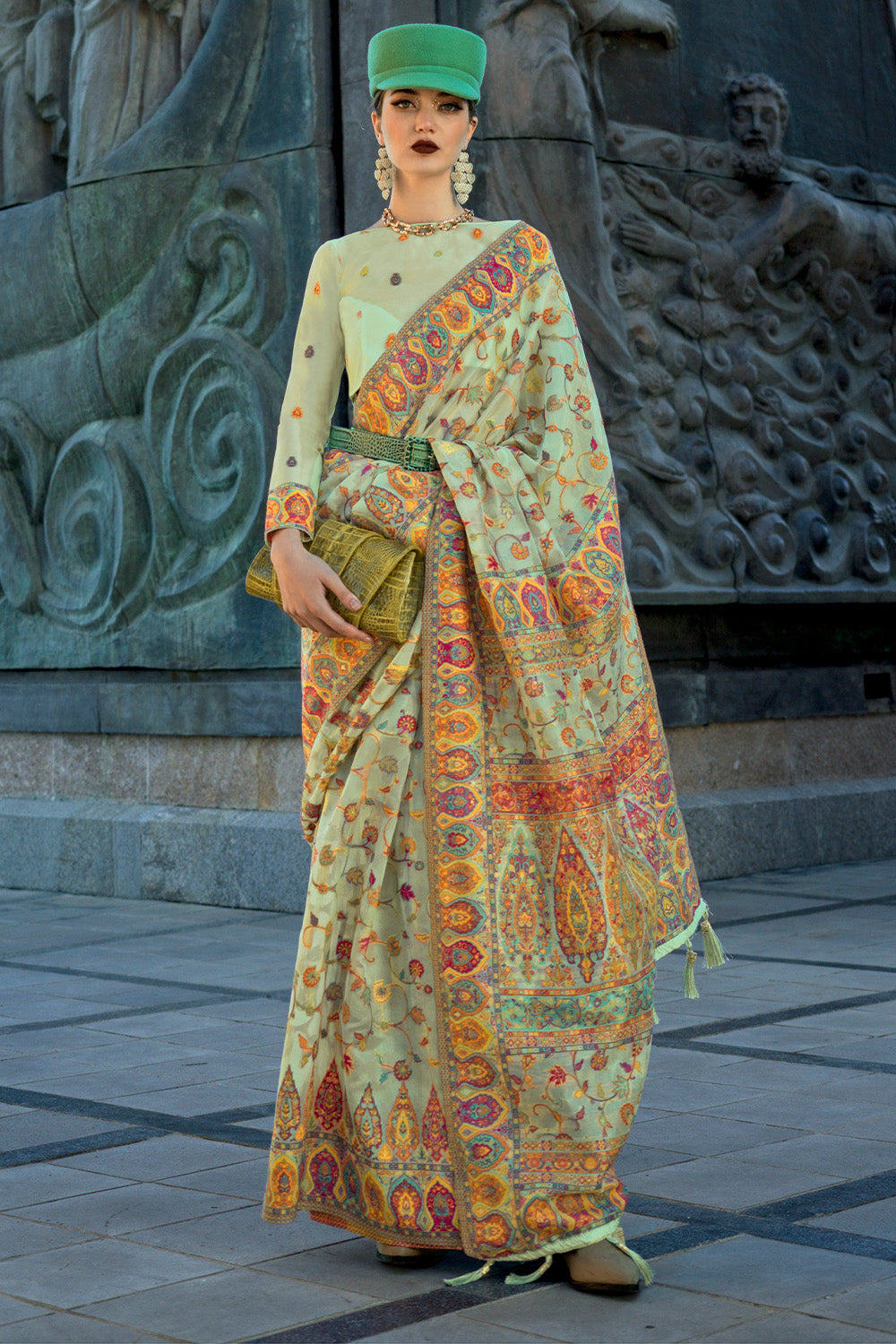 Buy Beige And Green Patola Saree Nitaraa