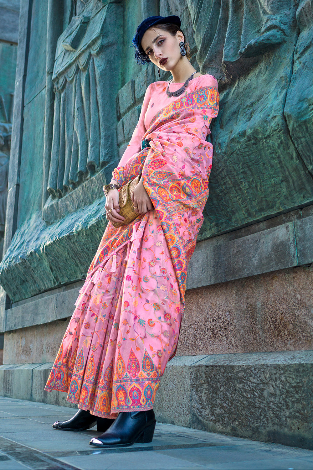 Buy Beige And Blue Smooth Silk Saree Nitaraa