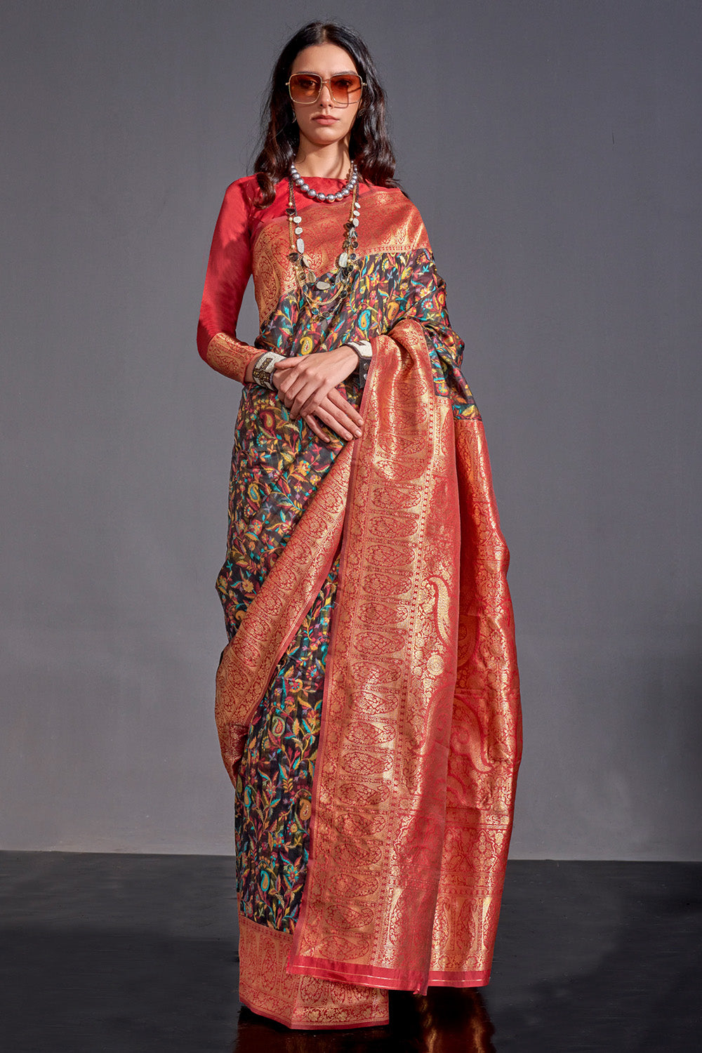 Buy Magenta Pink Satin Silk Saree Nitaraa