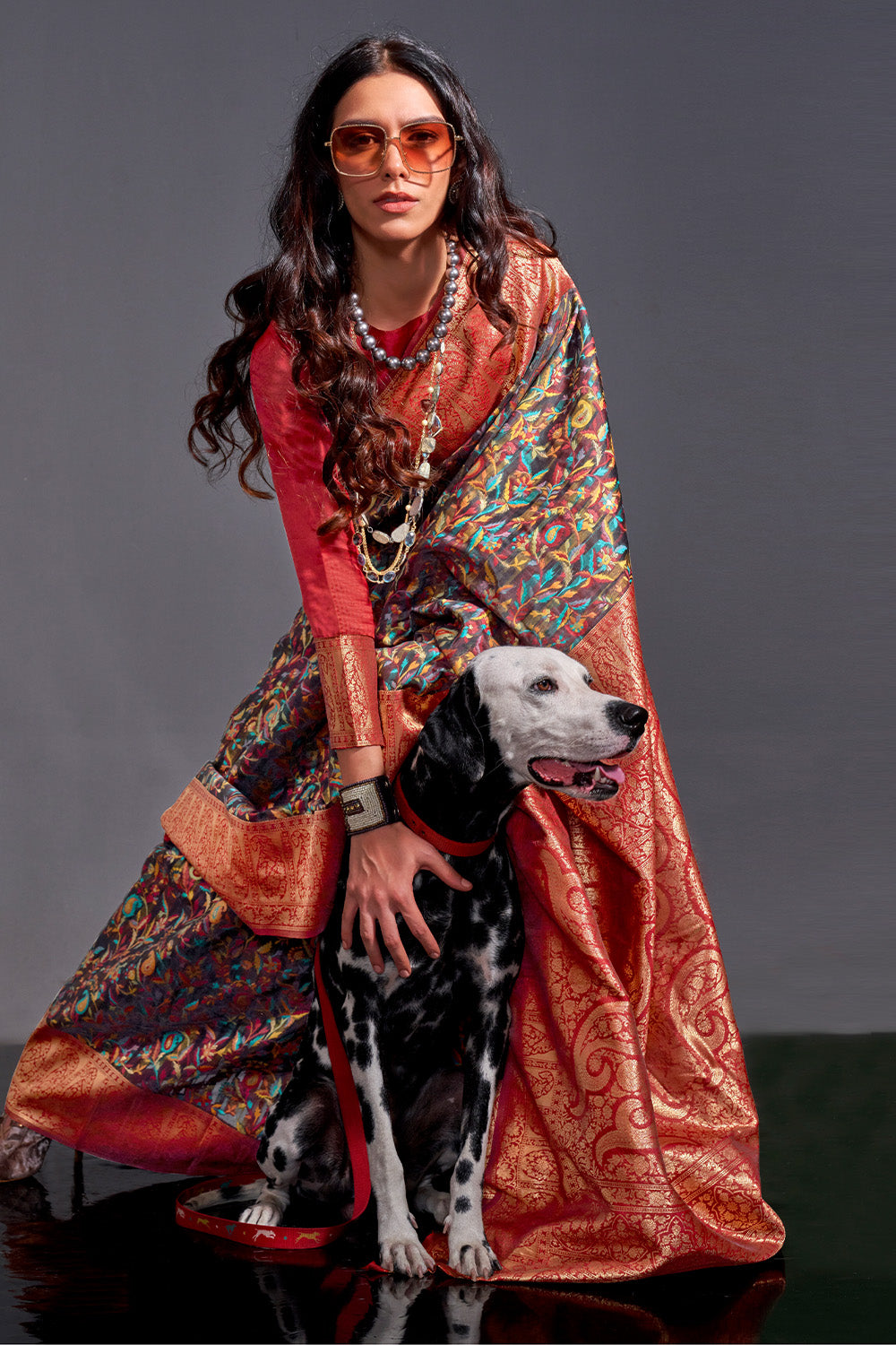 Buy Ink Black Satin Silk Saree Nitaraa