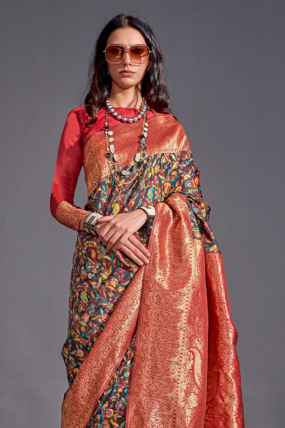 Buy Bright Magenta Pink Satin Silk Saree Nitaraa