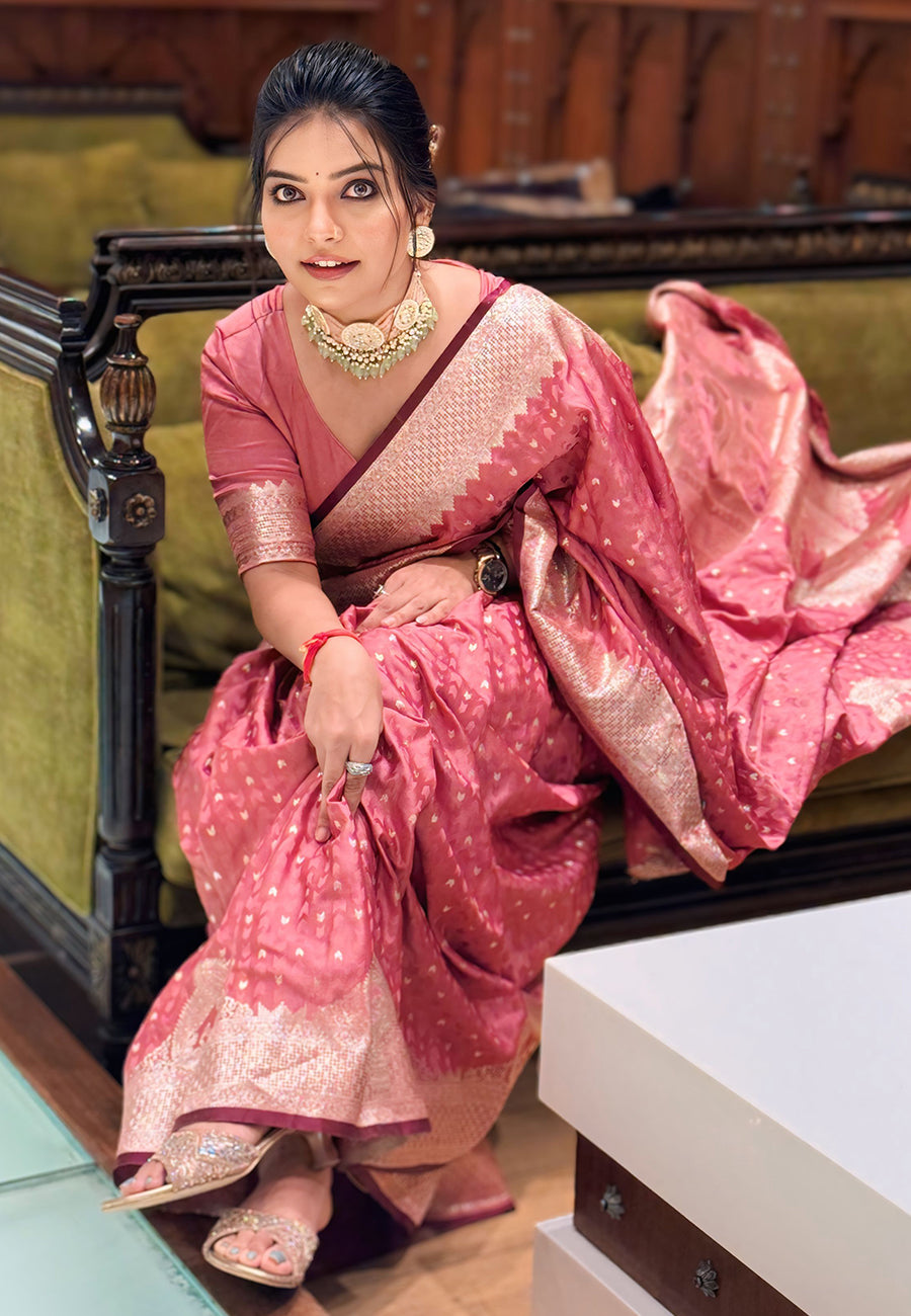 Pink Banarasi Antique Silk Saree