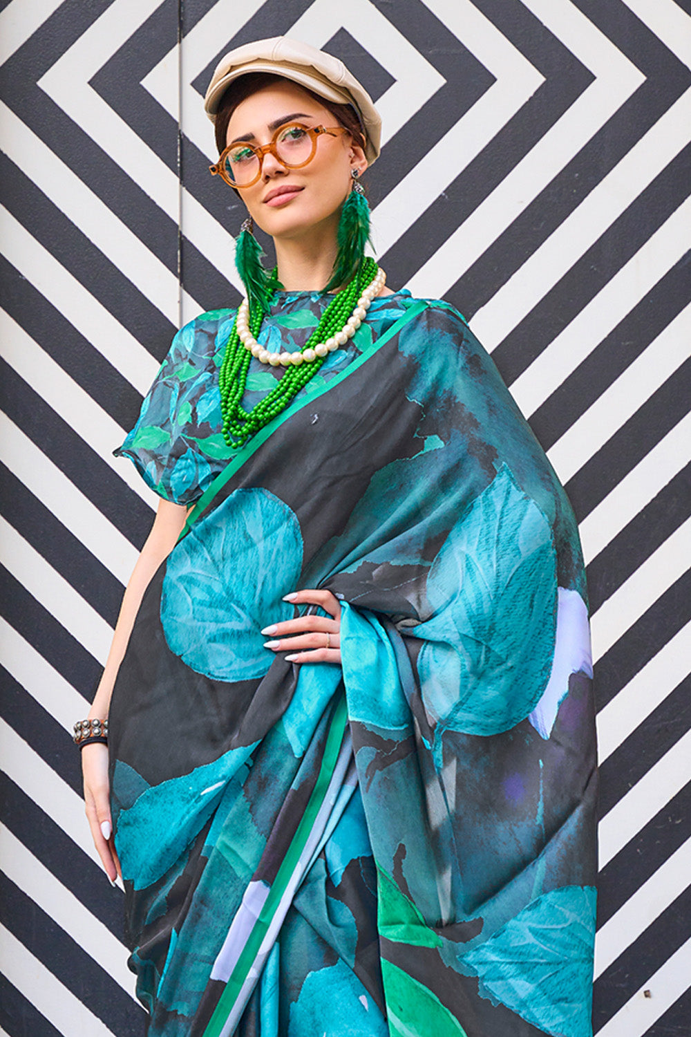 Buy Lime Green And Red Dola Silk Saree Nitaraa