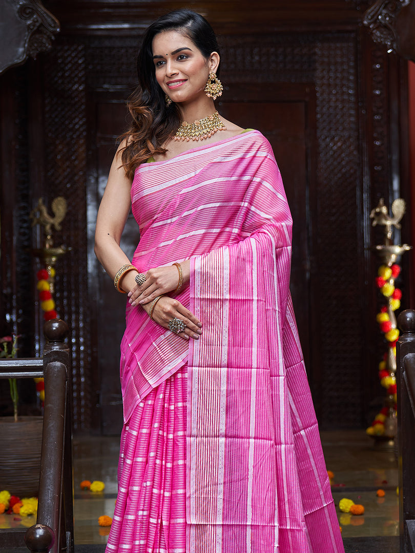 Pink Art Silk Saree With Blouse Piece
