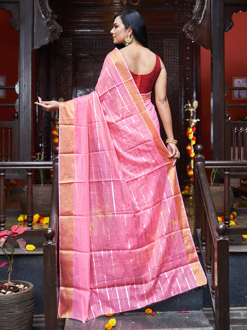Baby Pink Cotton Saree With Blouse Piece