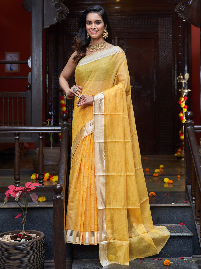 Yellow Art Silk Saree With Blouse Piece