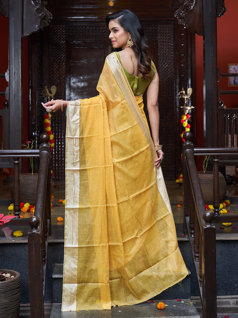 Yellow Art Silk Saree With Blouse Piece