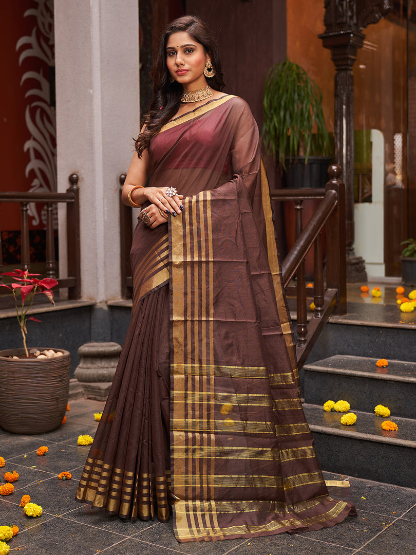 Brown Art Silk Saree With Blouse Piece