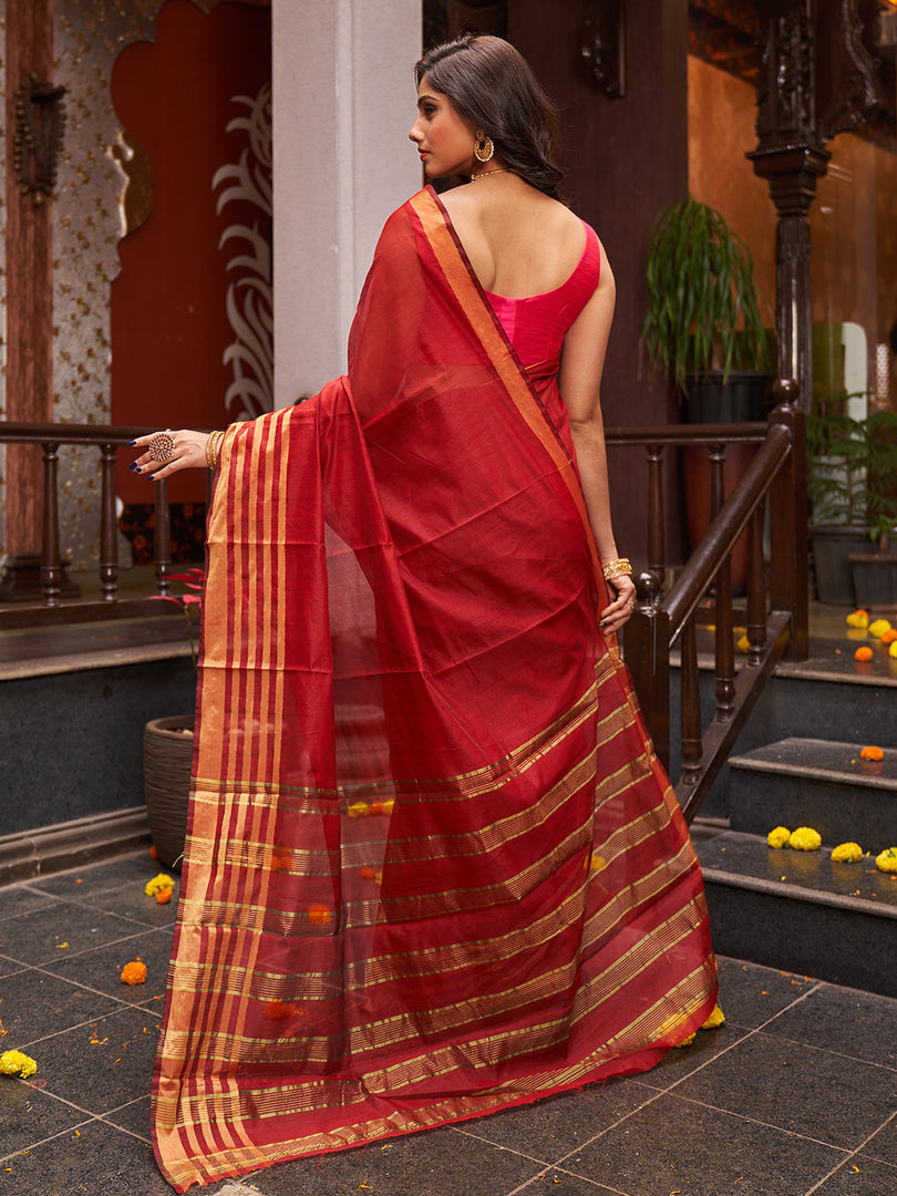 Red Art Silk Saree With Blouse Piece