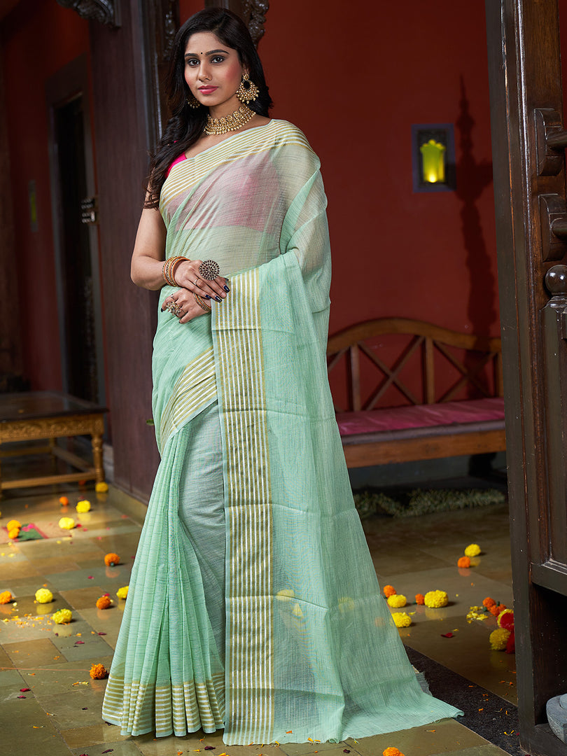 Green Art Silk Saree With Blouse Piece