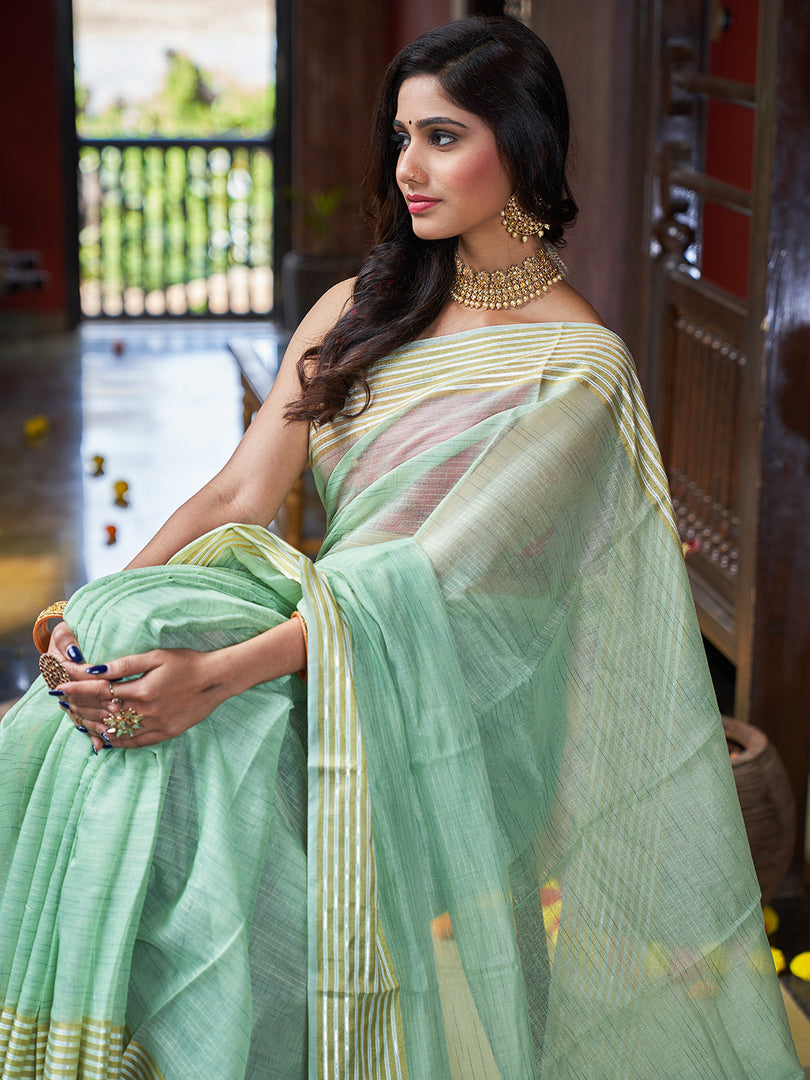 Green Art Silk Saree With Blouse Piece