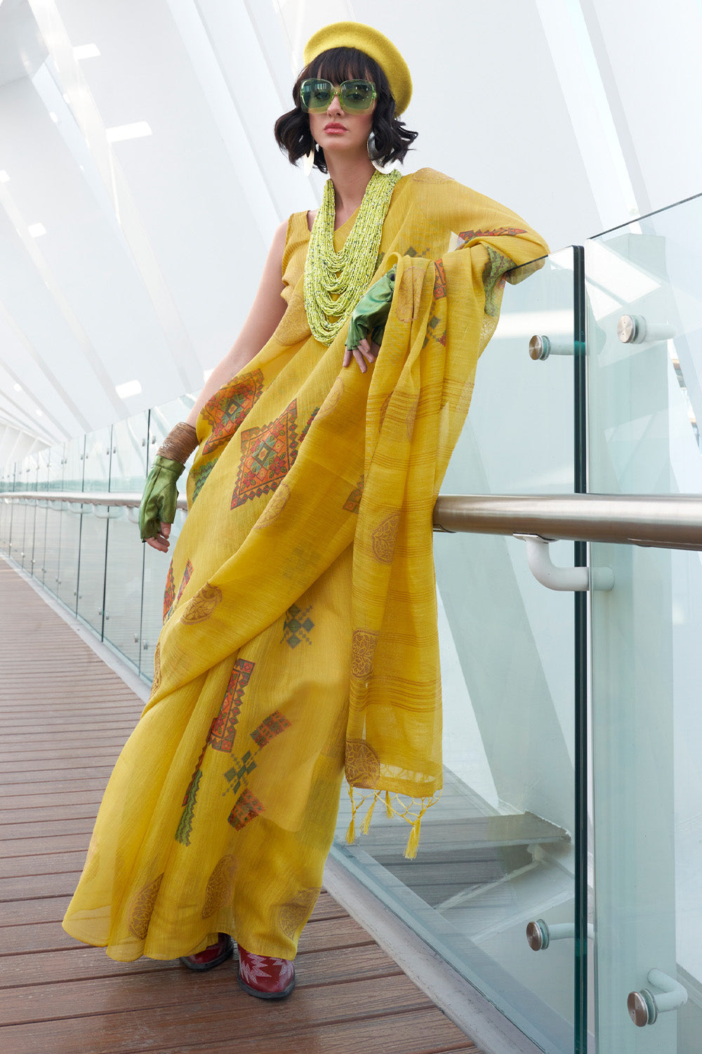 Buy Yellow Brown Banarasi Saree Nitaraa