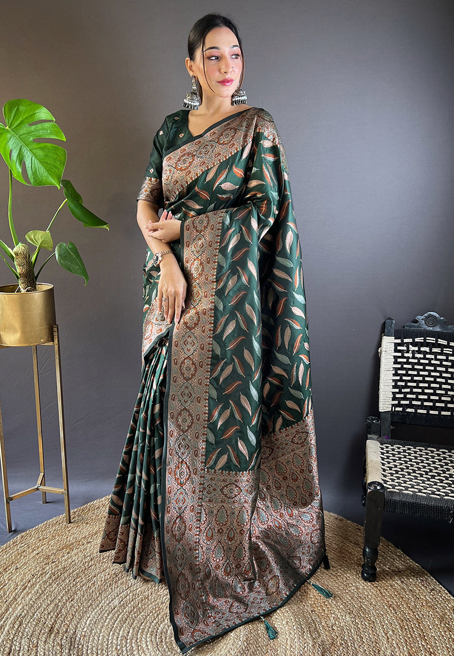 Dark Green Banarasi Saree