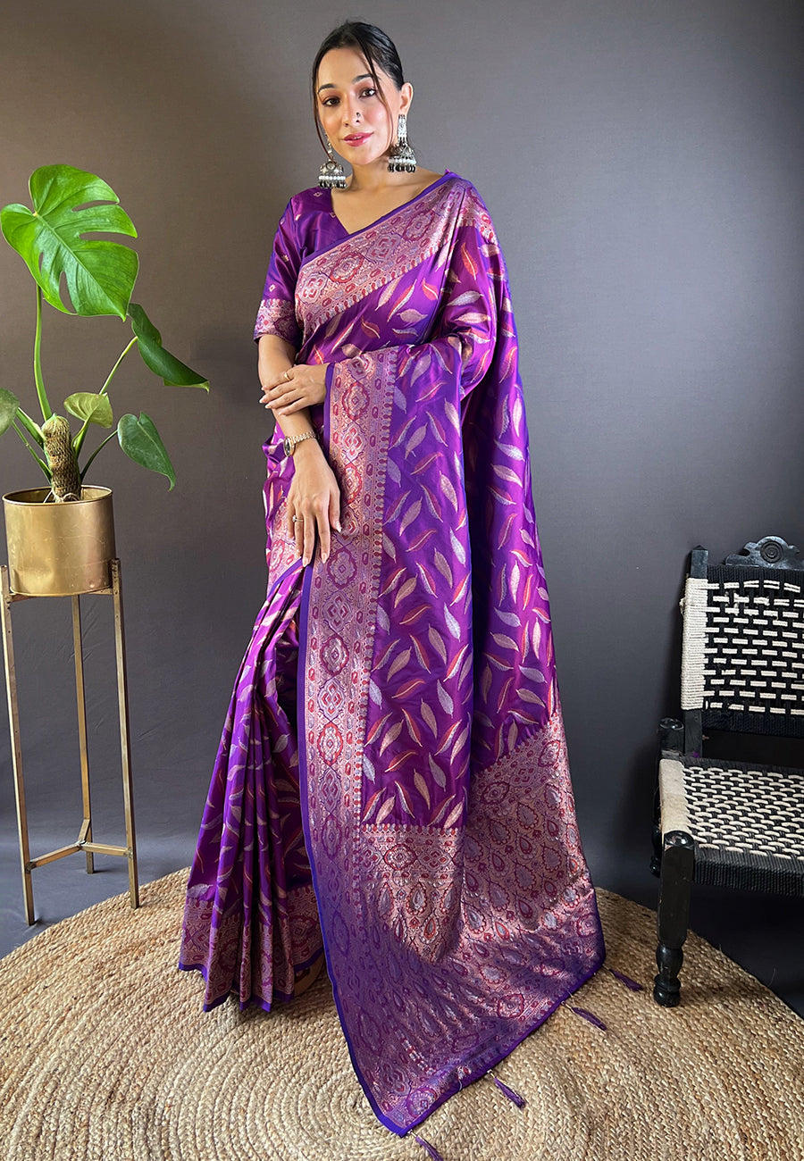 Wine Purple Banarasi Saree