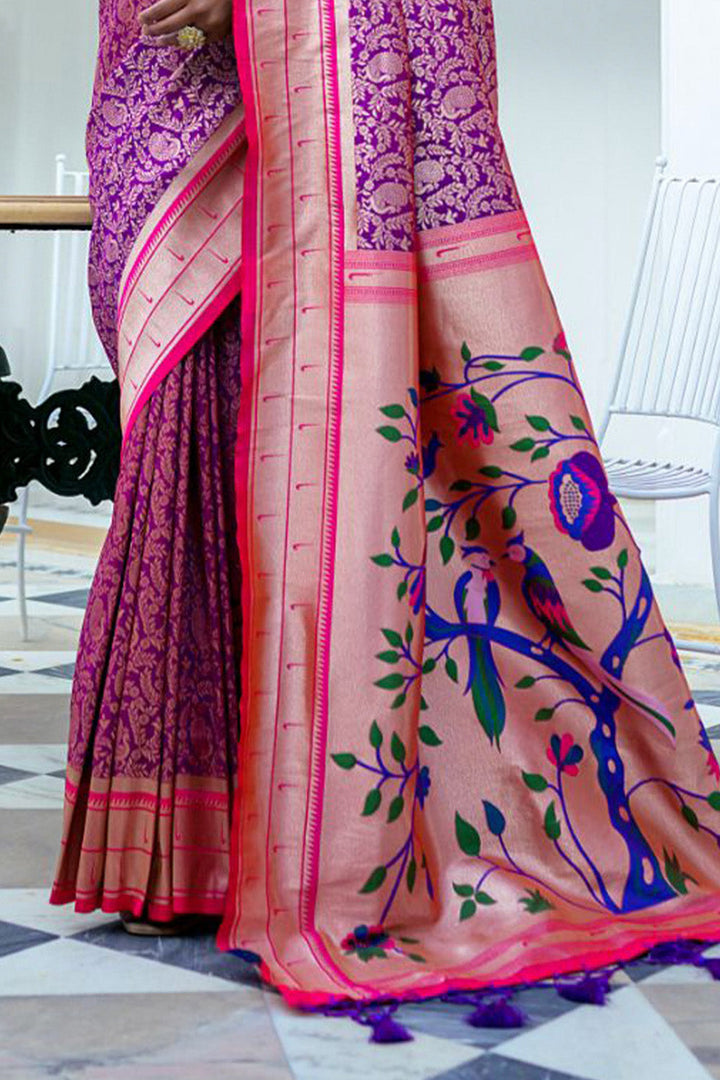 Violet Kanjeevaram Silk Blend Saree