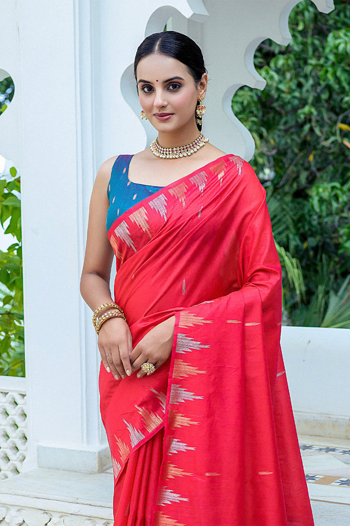 Red Silk Blend Saree
