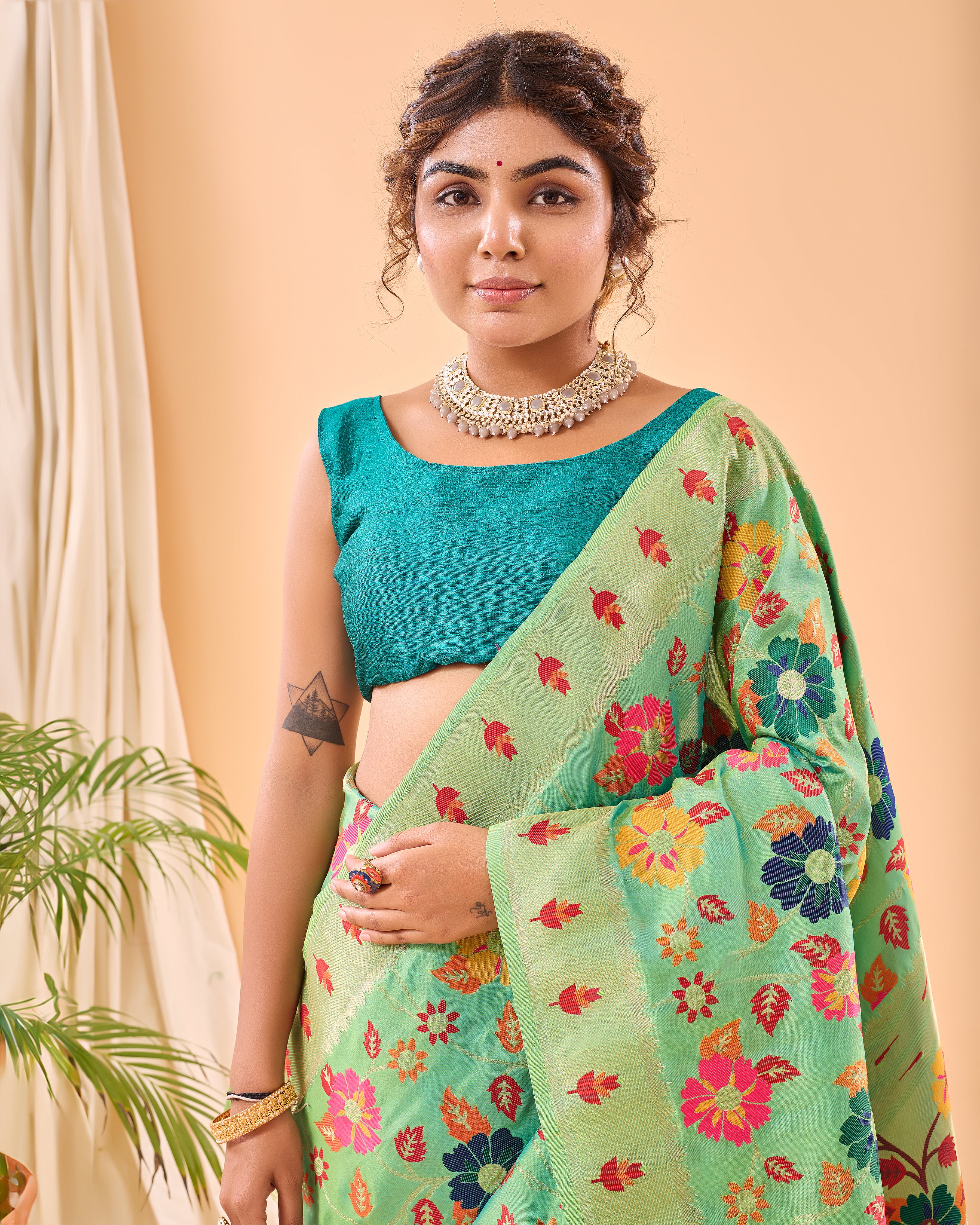 PISTA Pure paithani silk  SAREE