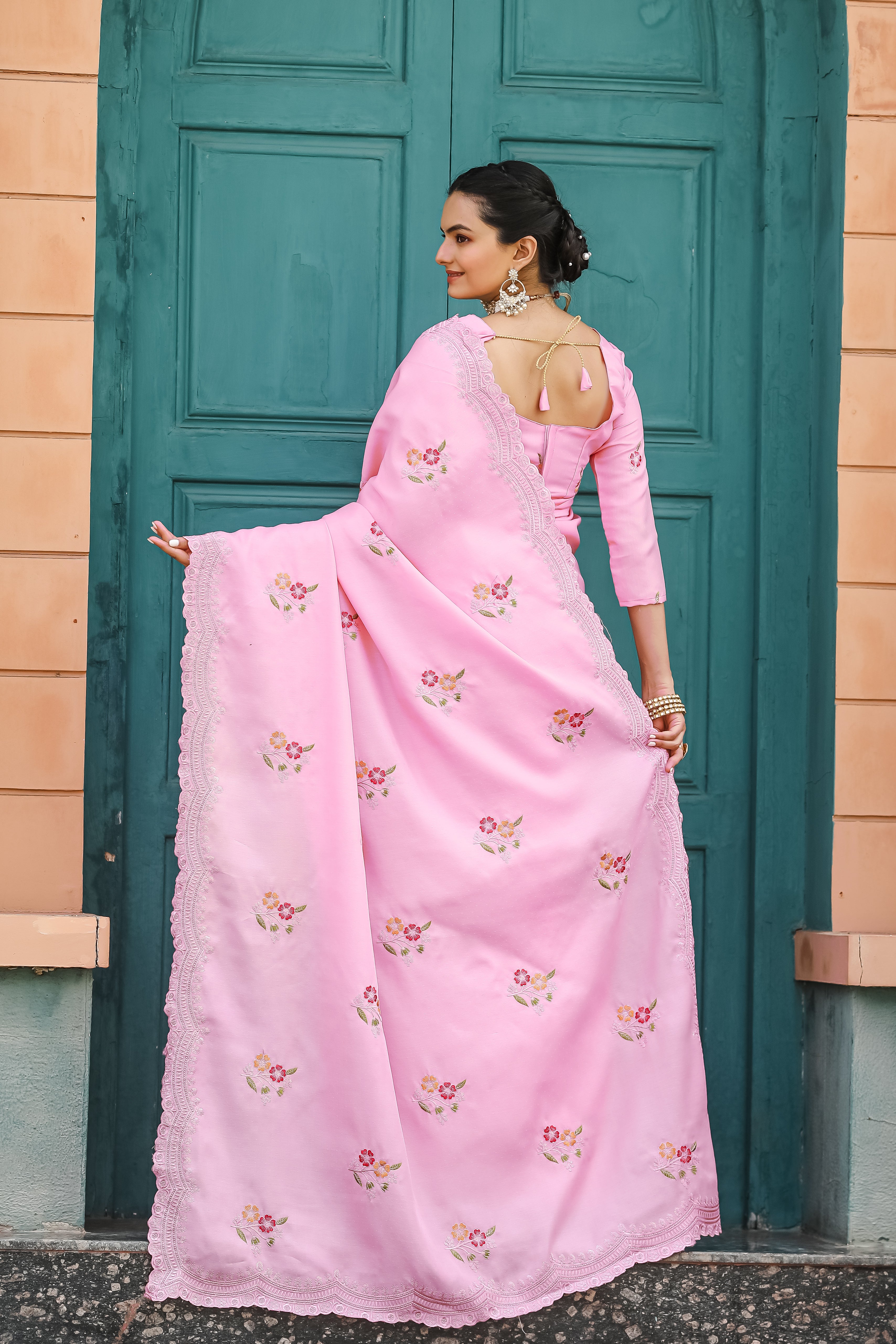 PINK Tussar Cotton  Saree