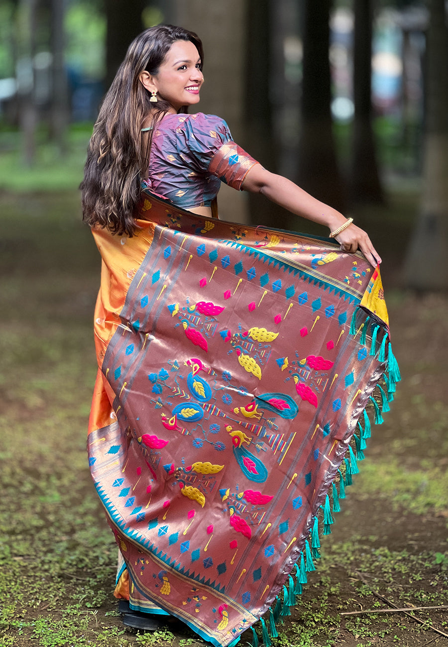 ORANGE BANARASI SILK BLEND SAREE