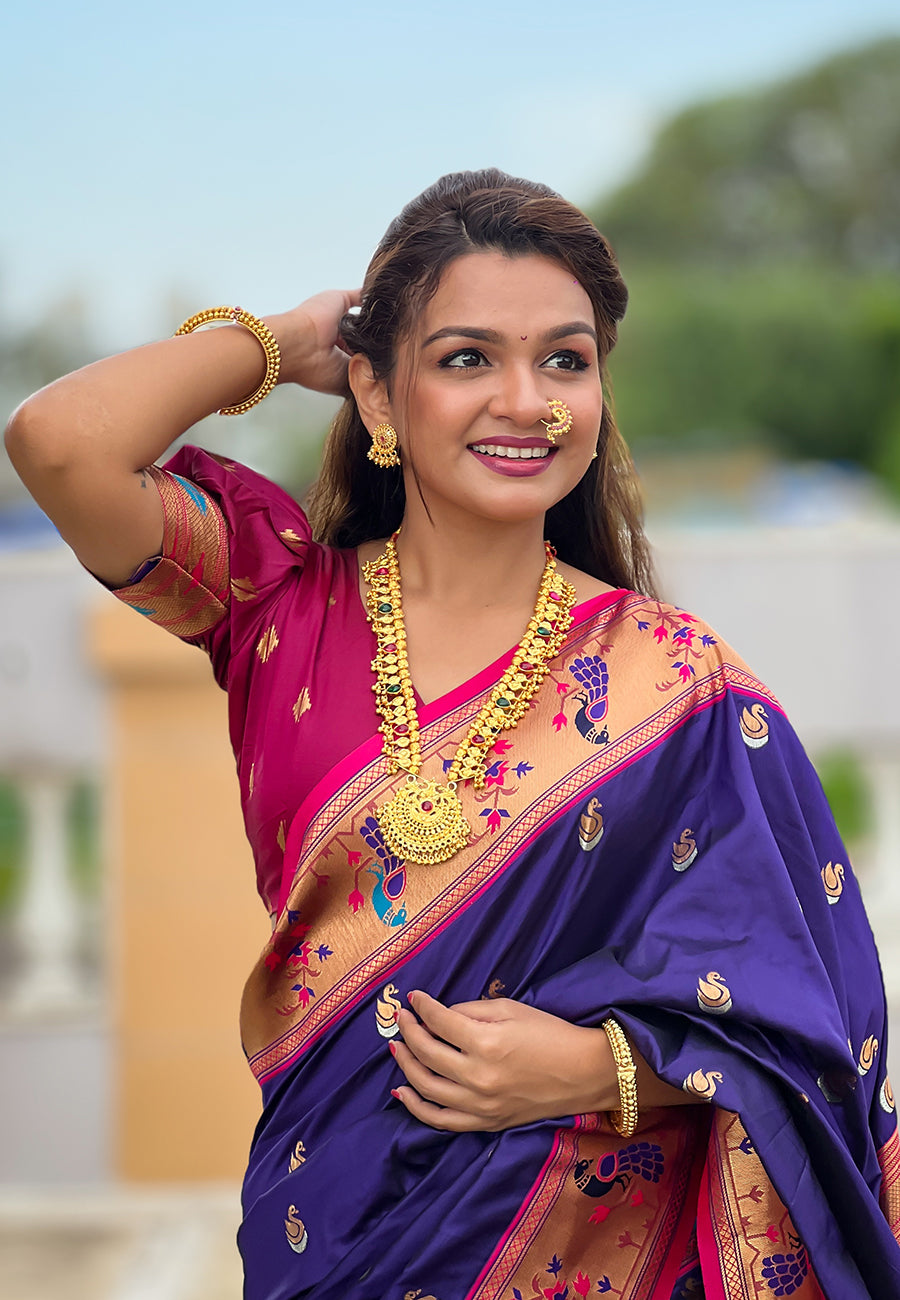 VIOLET BANARASI SILK BLEND SAREE