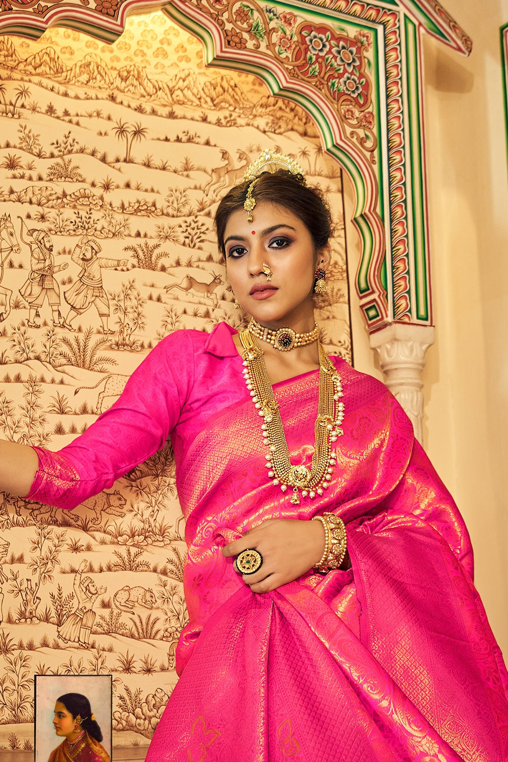 Pink Soft Handloom Weaving silk with Copper Zari
