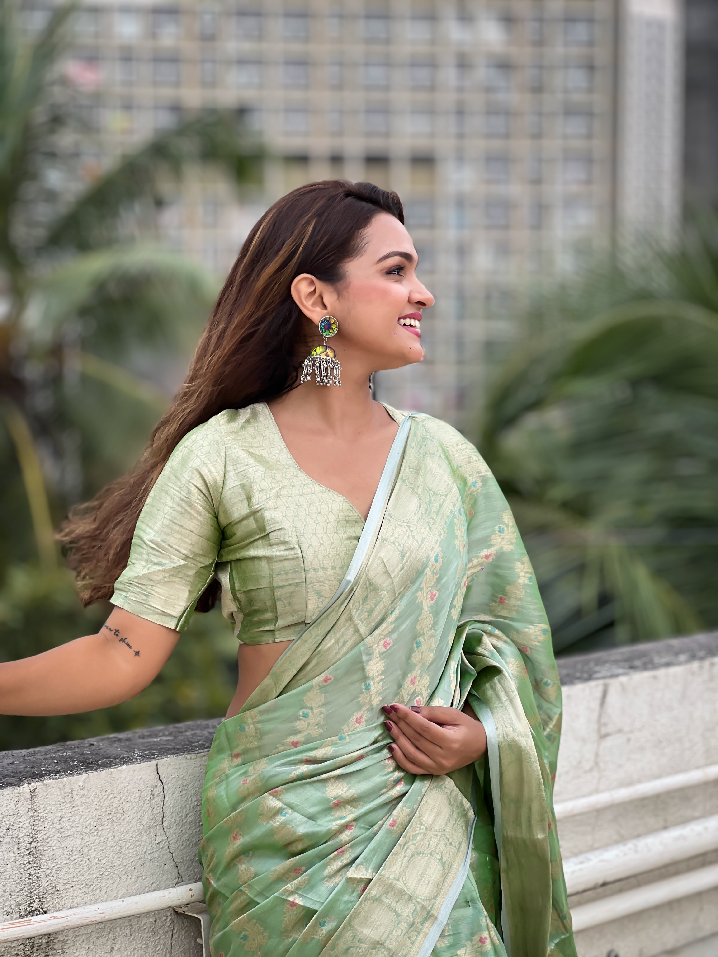 PISTA BANARASI SILK BLEND SAREE