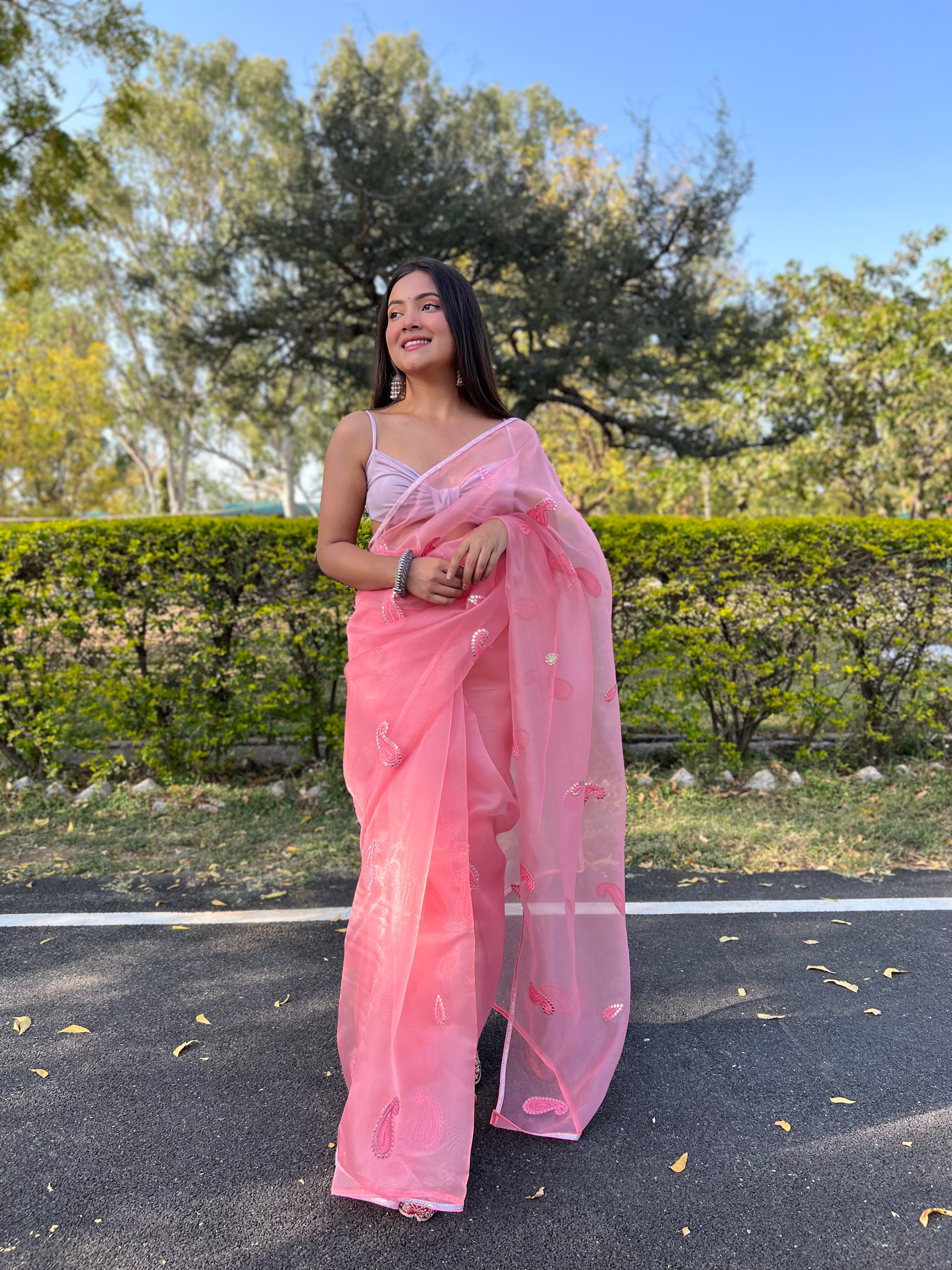 Pink Organza Saree With silk Blouse