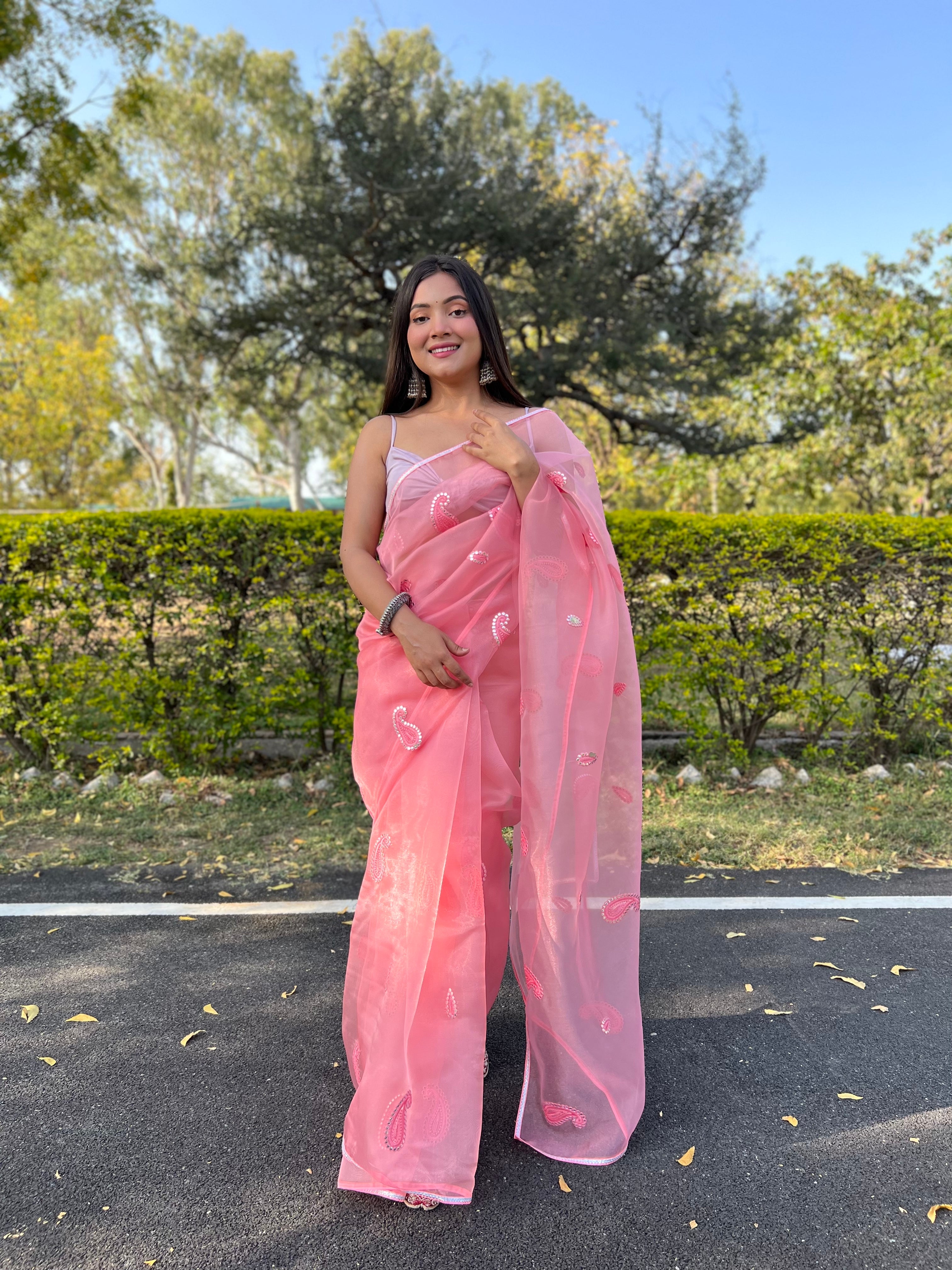 Pink Organza Saree With silk Blouse
