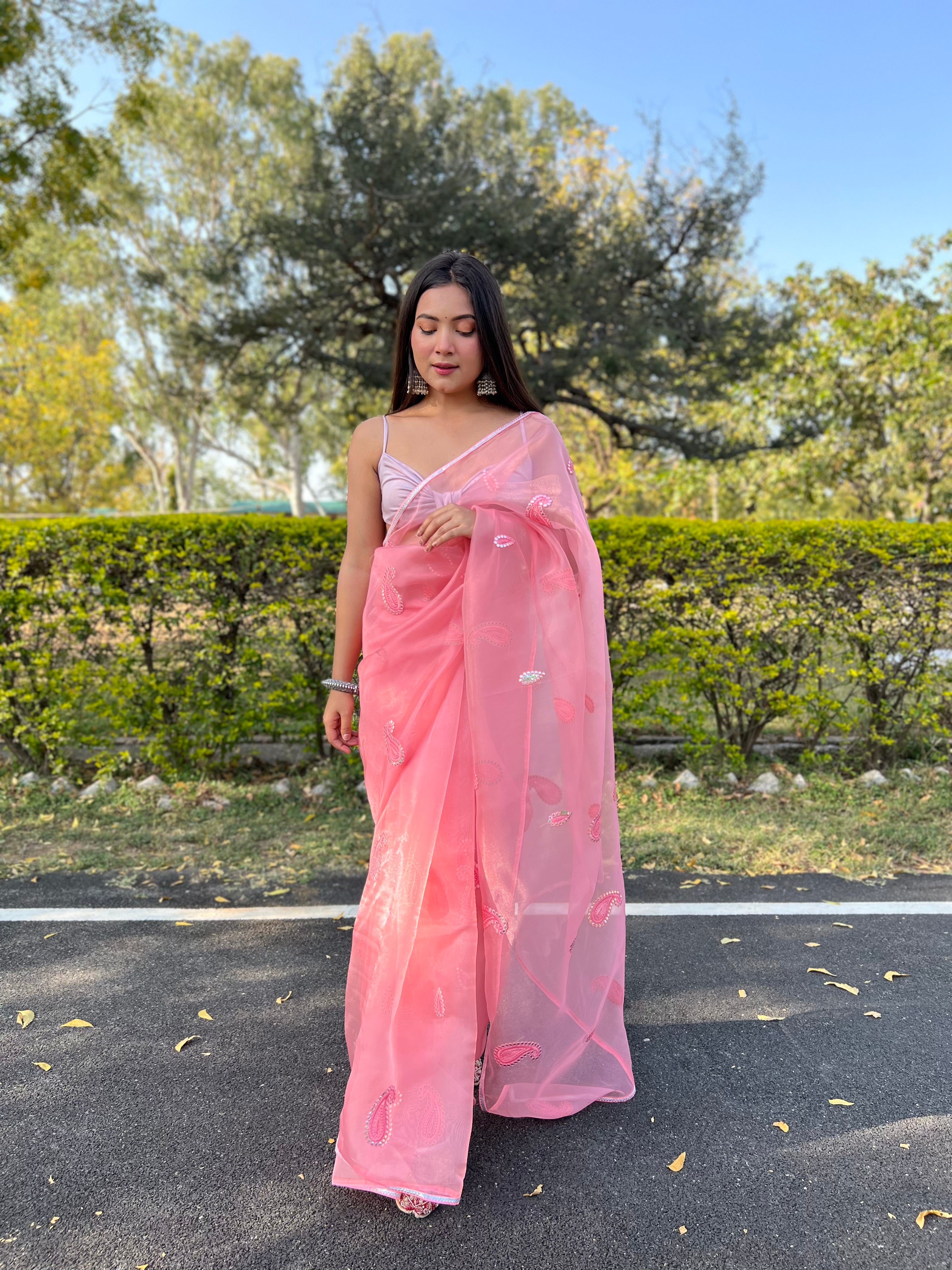 Pink Organza Saree With silk Blouse