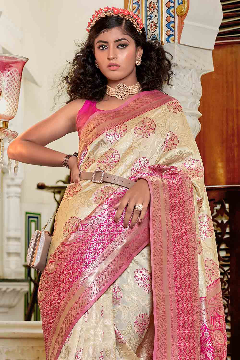 Buy Baby Blue Banarasi Khaddi Georgette Saree Nitaraa