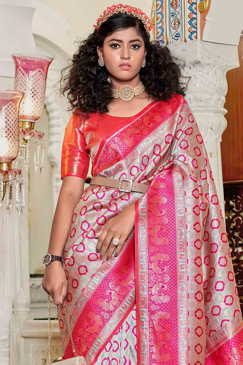 Buy Burgundy Marron Banarasi Khaddi Georgette Saree Nitaraa