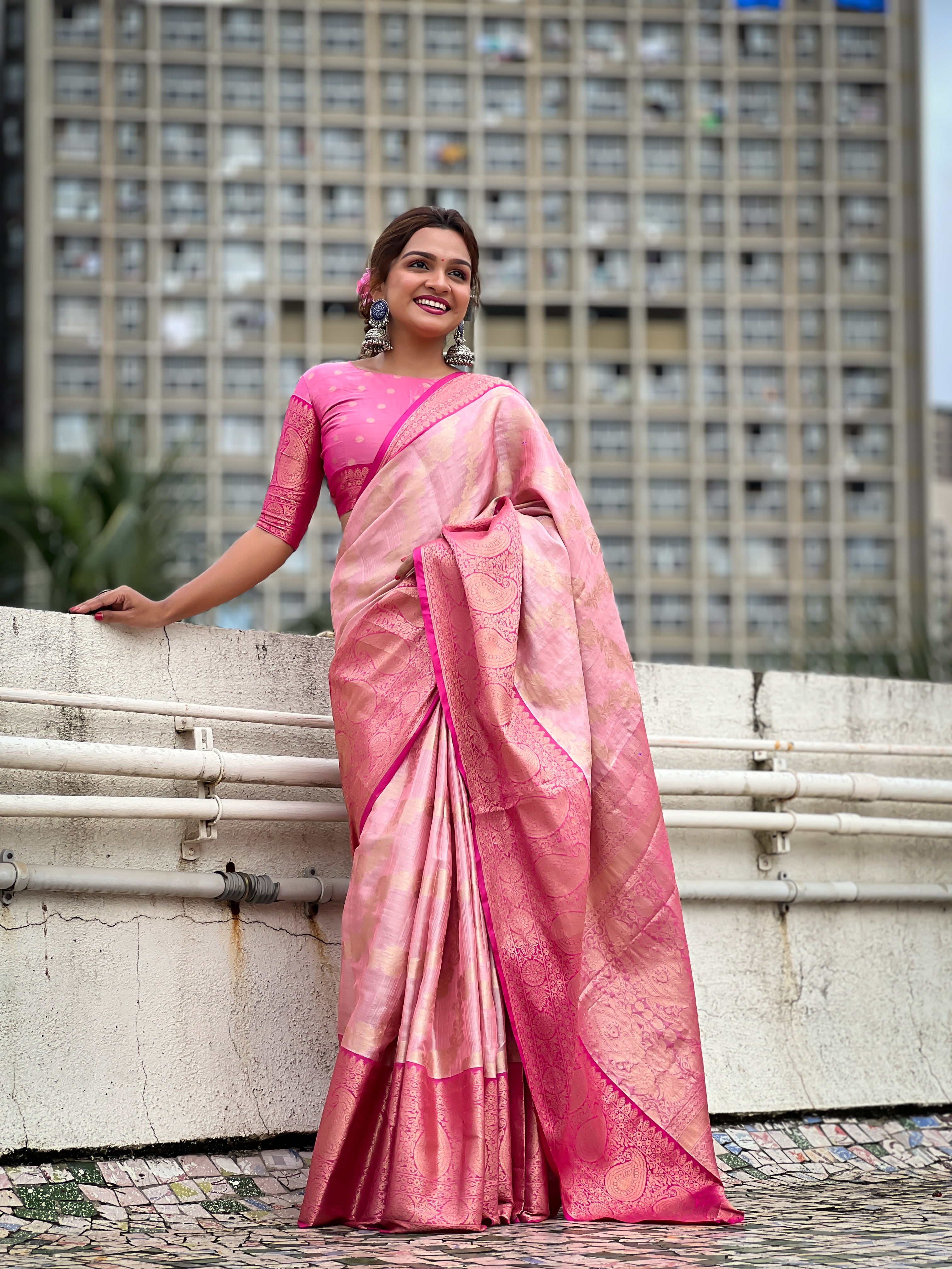 Pink Tissue Silk Saree