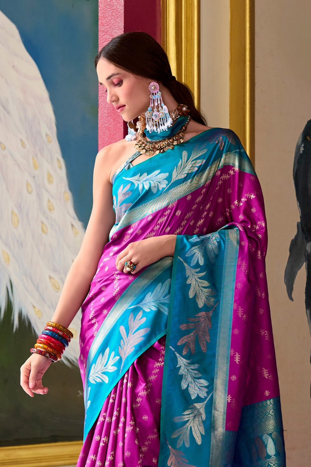 Purple Blue Banarasi Saree