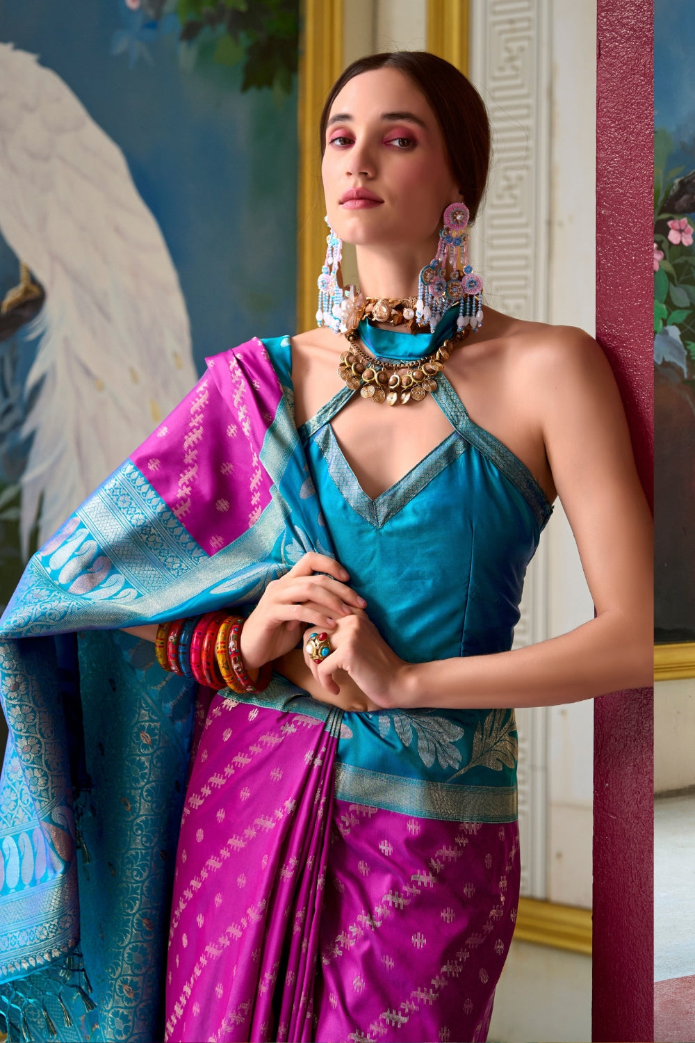 Purple Blue Banarasi Saree