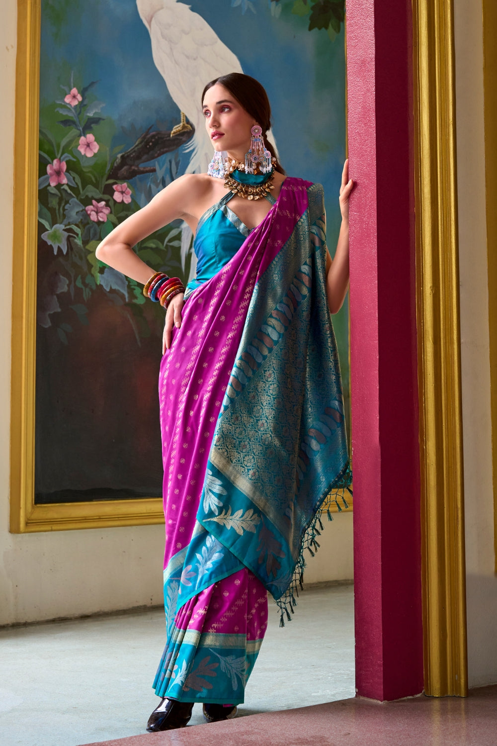 Purple Blue Banarasi Saree
