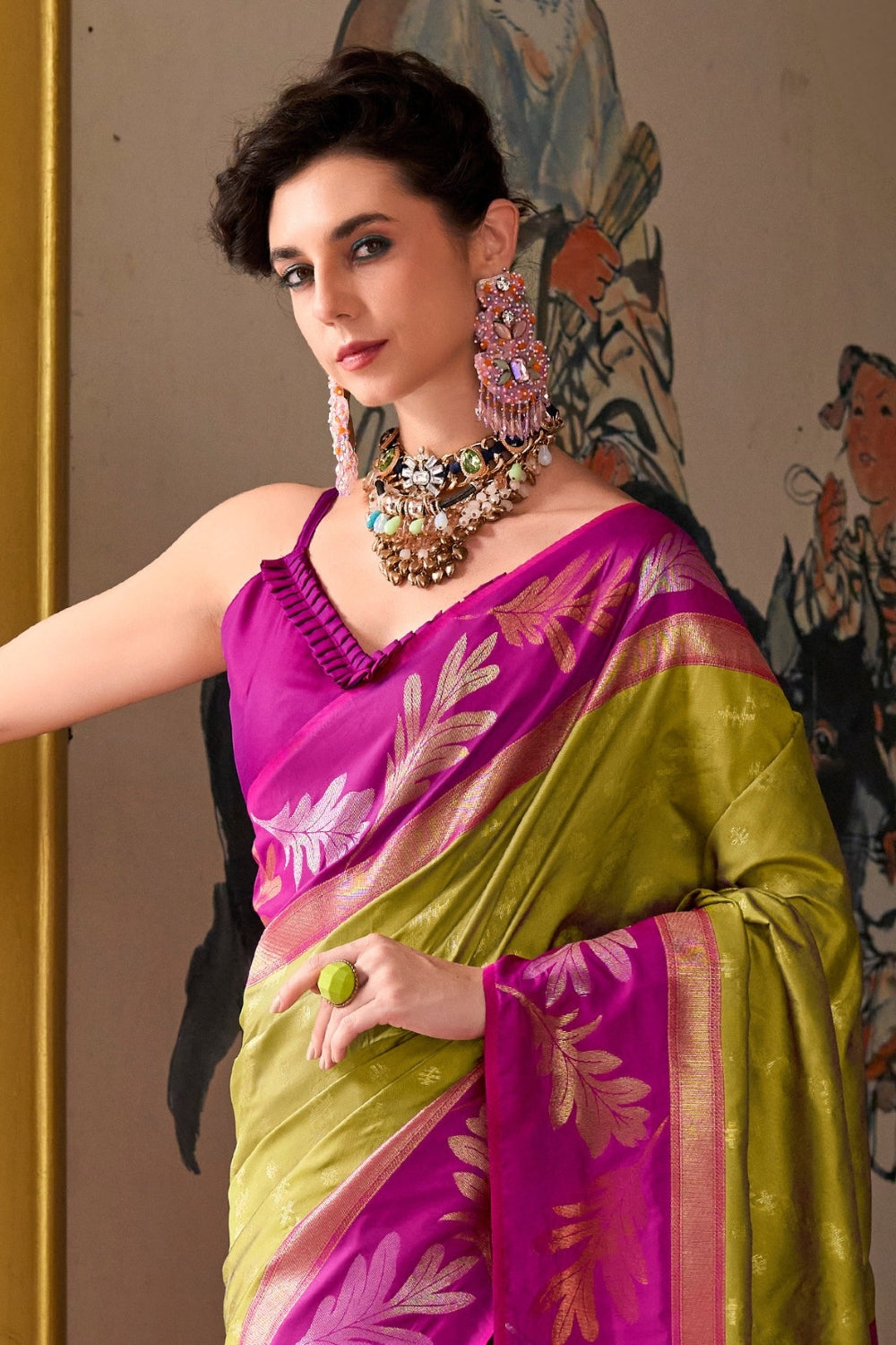 Mehendi Green Banarasi Saree