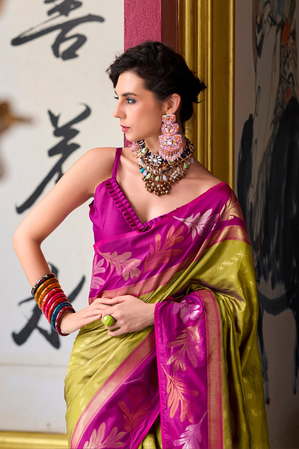 Mehendi Green Banarasi Saree