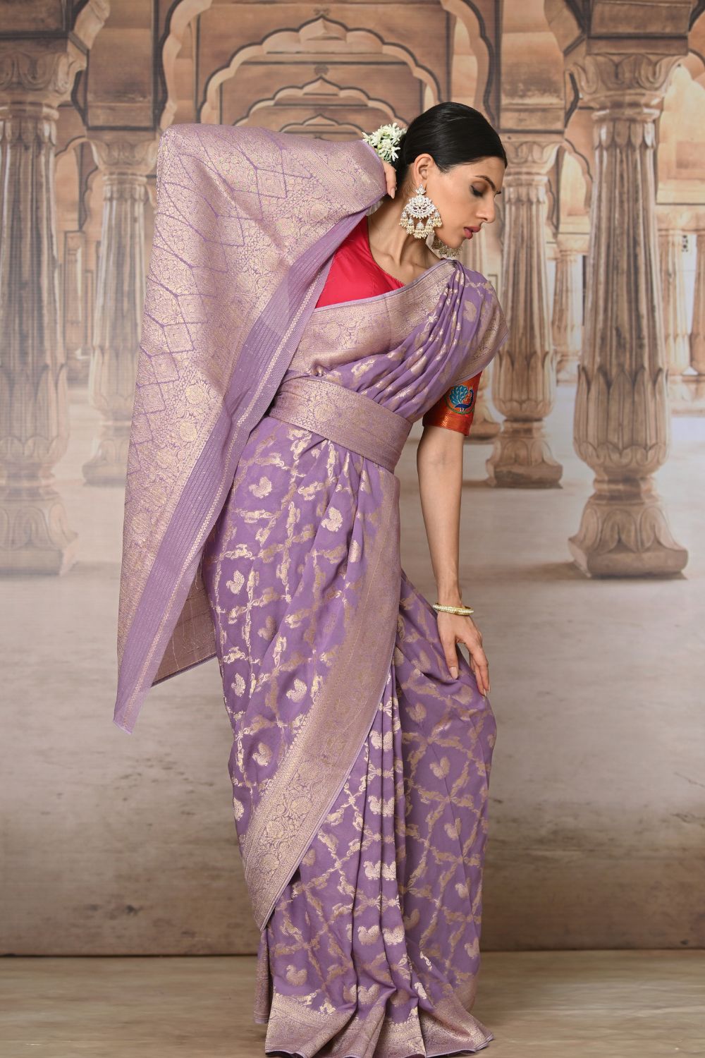 Buy Peach Tussar Silk Blend Saree Nitaraa