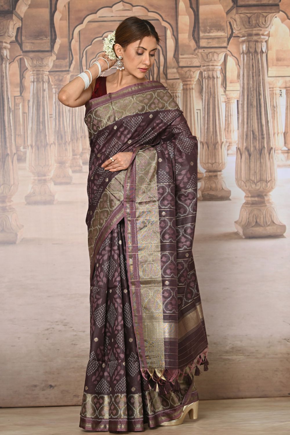 Buy Teal Kanjeevaram Silk Blend Saree Nitaraa