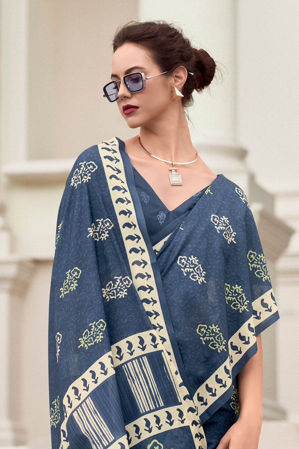 Dark Blue Pure Mal Mal Silk Saree