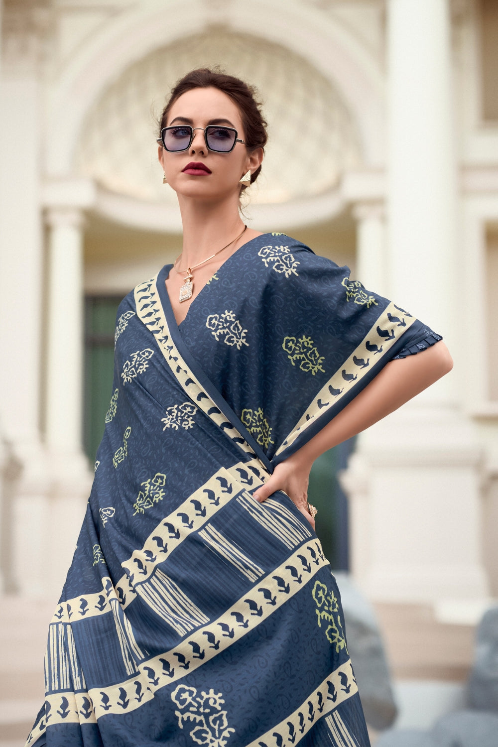Dark Blue Pure Mal Mal Silk Saree