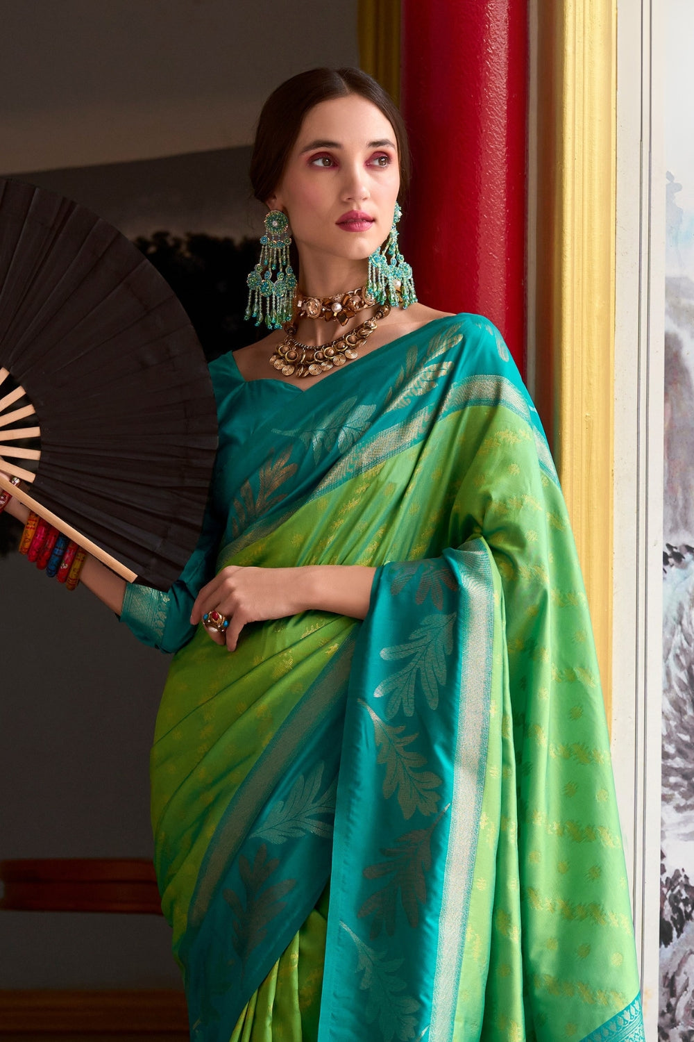 Lime Green Banarasi Saree