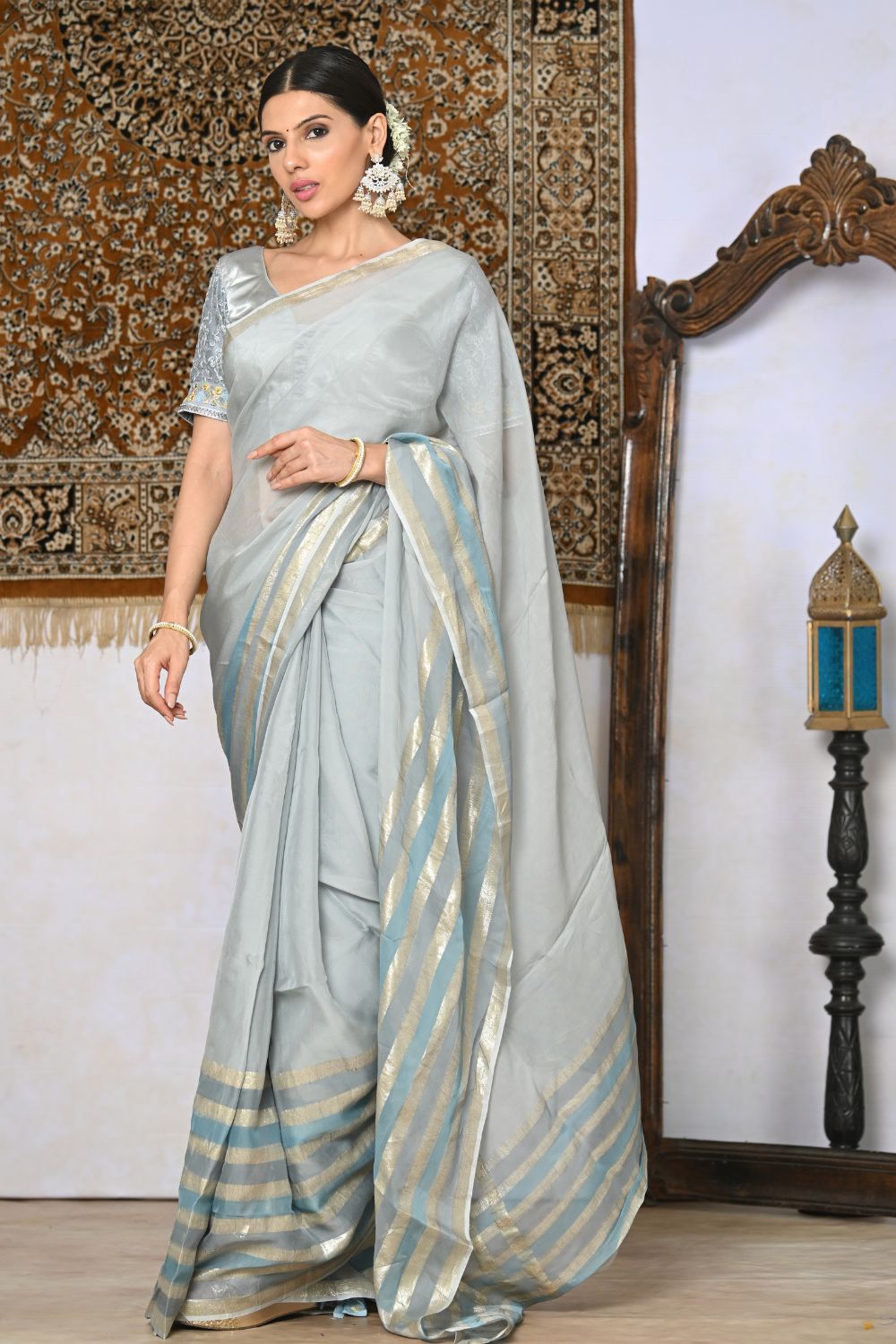 Buy Green Silk Blend Saree Nitaraa