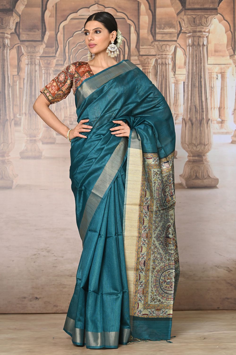 Buy Grey Silk Blend Saree Nitaraa