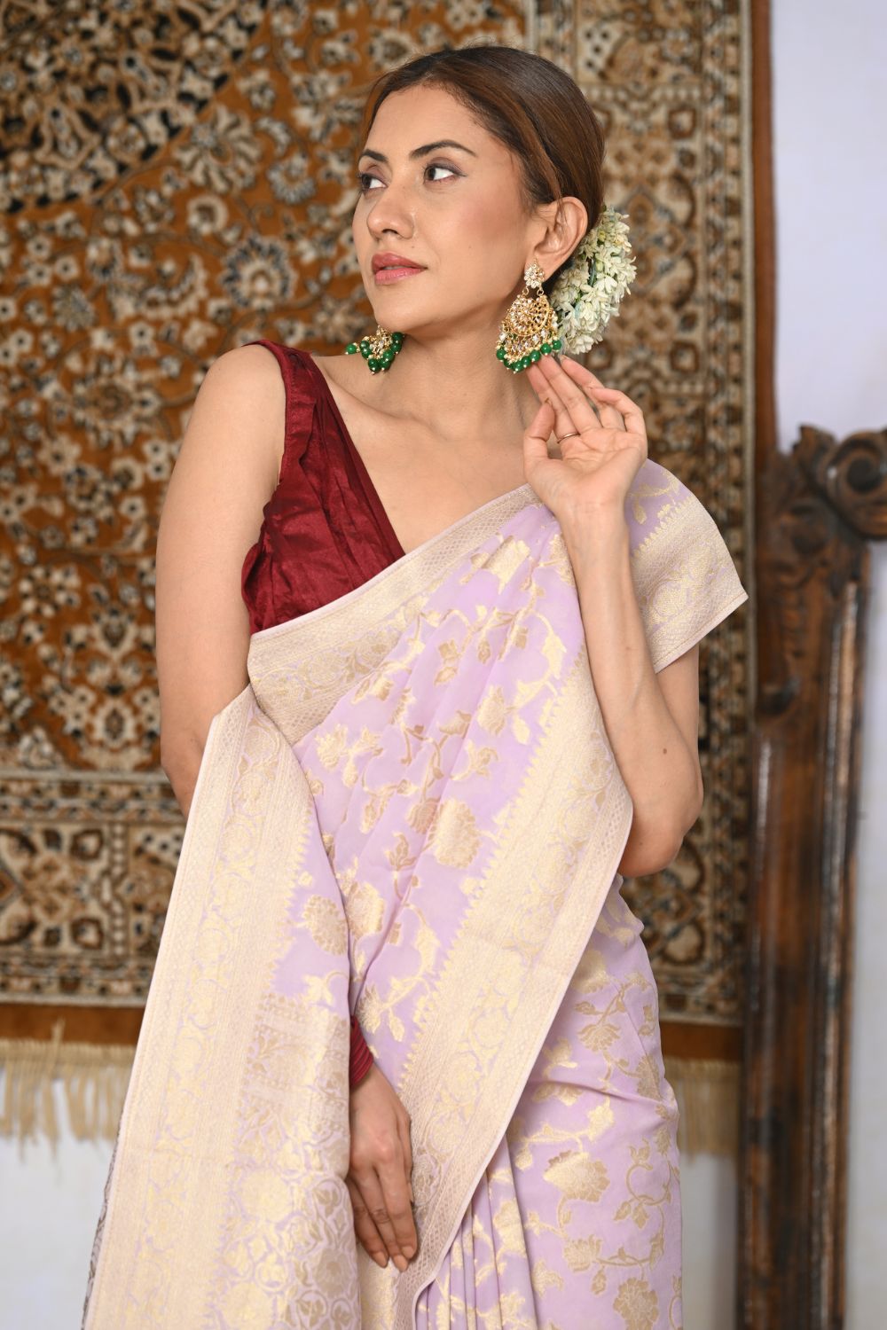 Buy Teal Patola Silk Blend Saree Nitaraa