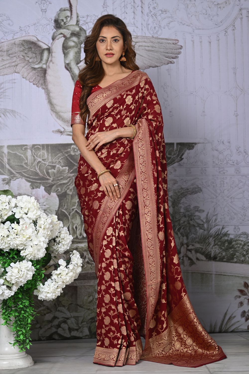 Buy Green Banarasi Silk Saree With Blouse Piece Nitaraa