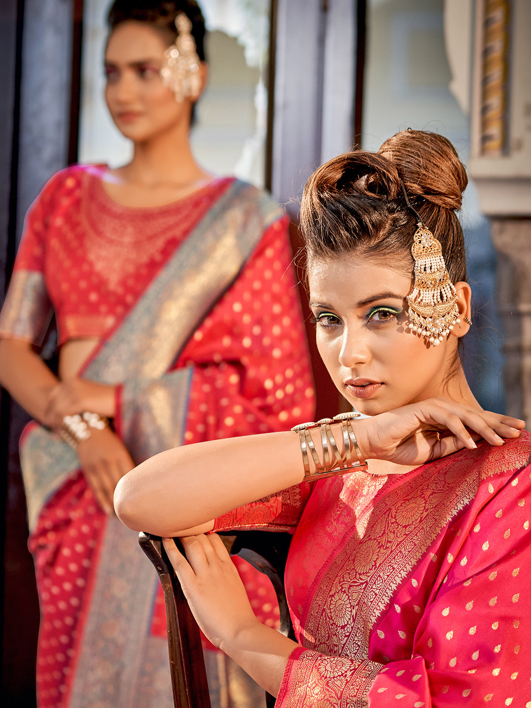 Bright Pink Banarasi Silk Zari Weaving Saree